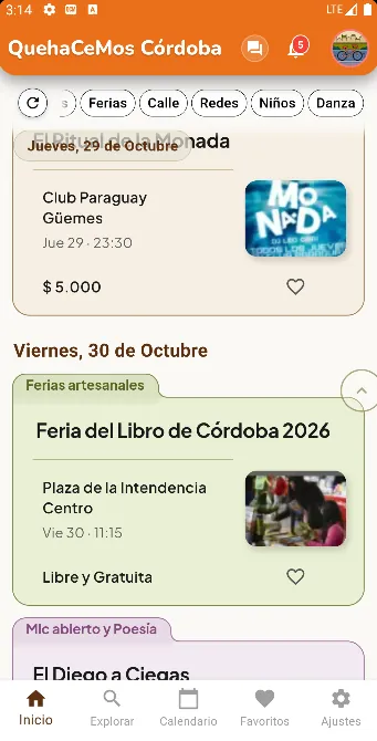 La pantalla de inicio de la app Qué Hacemos Córdoba